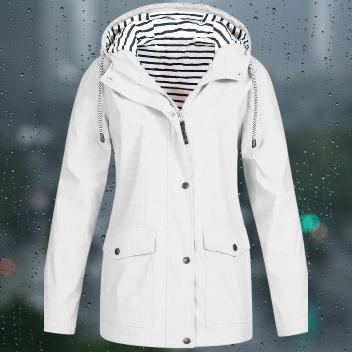 Vandtæt Trenchcoat Med Hætte Og Lukning Med Knapper Til Dame | Perfekt til alle årstider