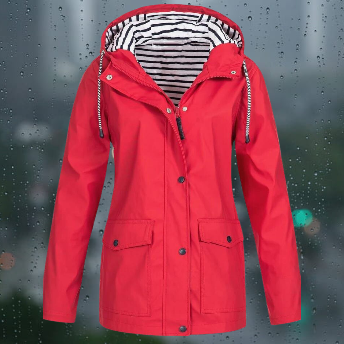 Vandtæt Trenchcoat Med Hætte Og Lukning Med Knapper Til Dame | Perfekt til alle årstider