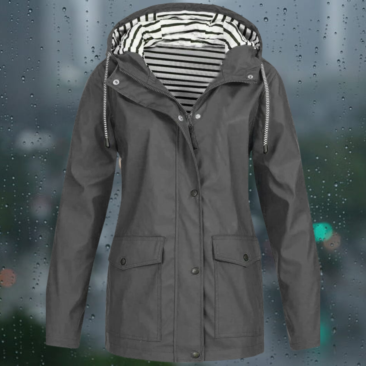 Vandtæt Trenchcoat Med Hætte Og Lukning Med Knapper Til Dame | Perfekt til alle årstider