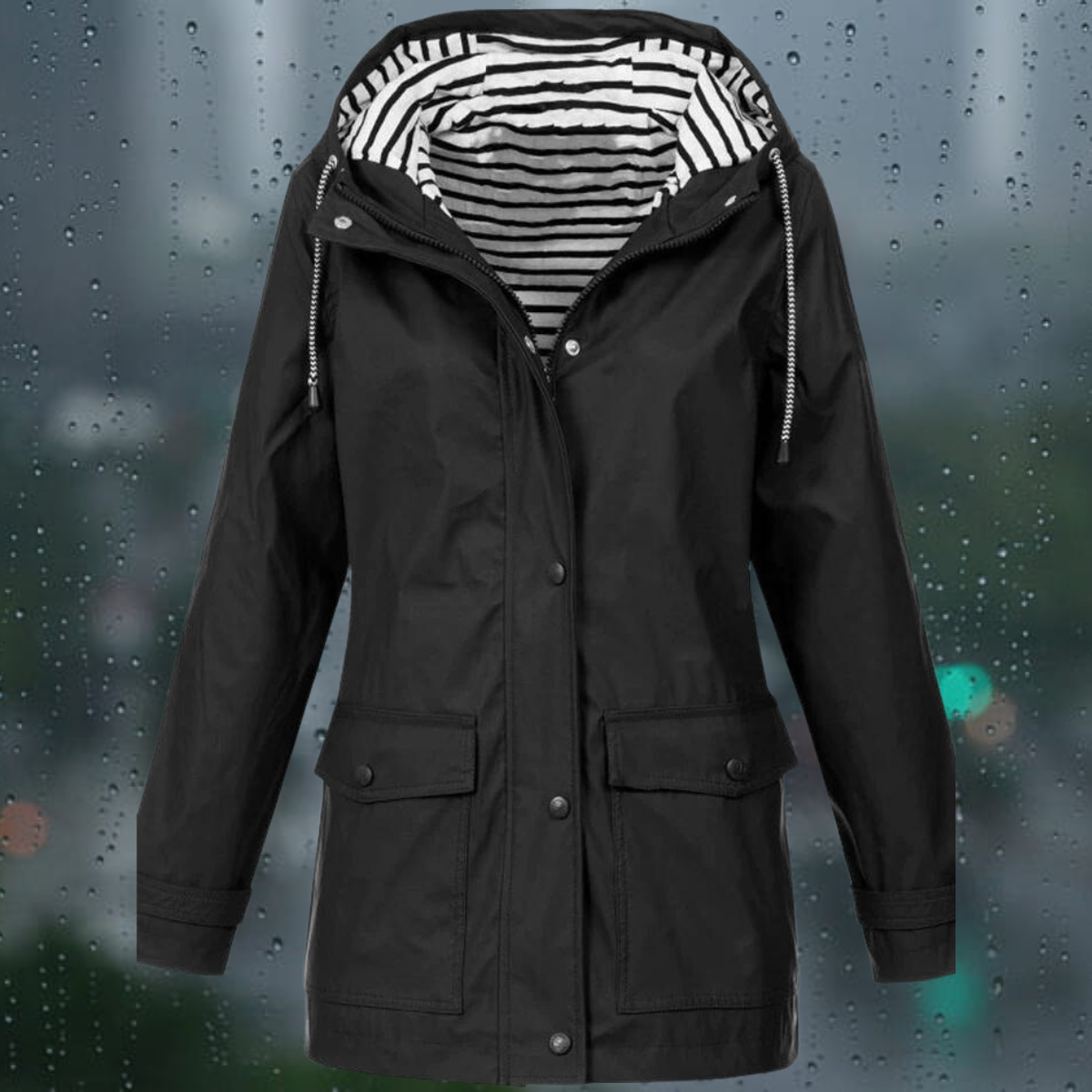 Vandtæt Trenchcoat Med Hætte Og Lukning Med Knapper Til Dame | Perfekt til alle årstider