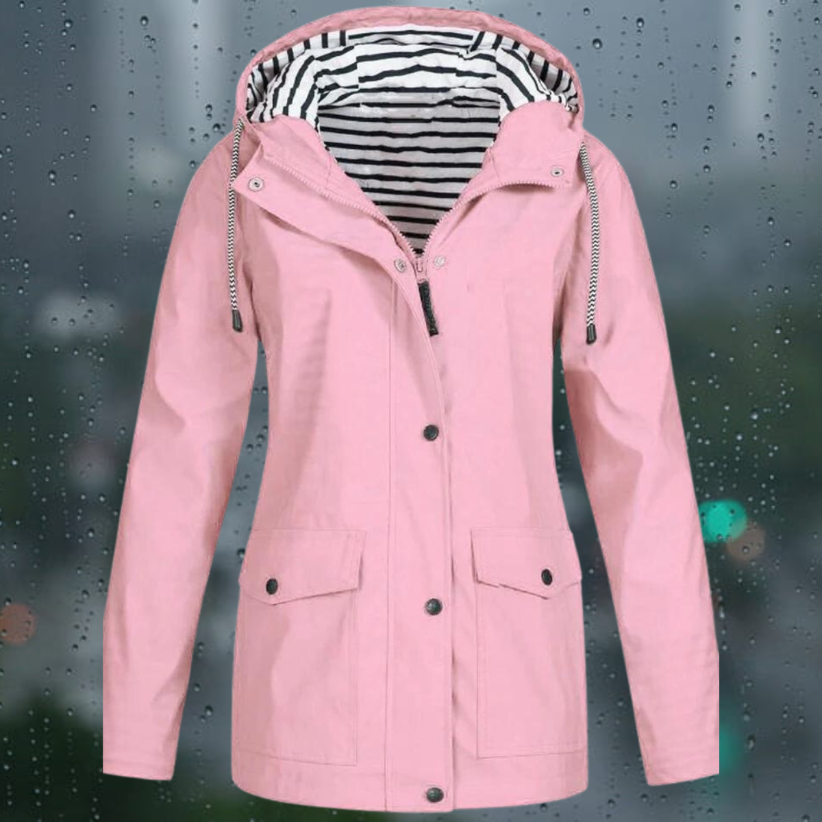Vandtæt Trenchcoat Med Hætte Og Lukning Med Knapper Til Dame | Perfekt til alle årstider