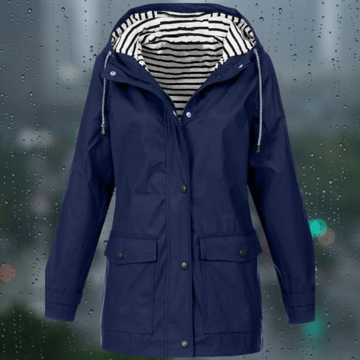 Vandtæt Trenchcoat Med Hætte Og Lukning Med Knapper Til Dame | Perfekt til alle årstider